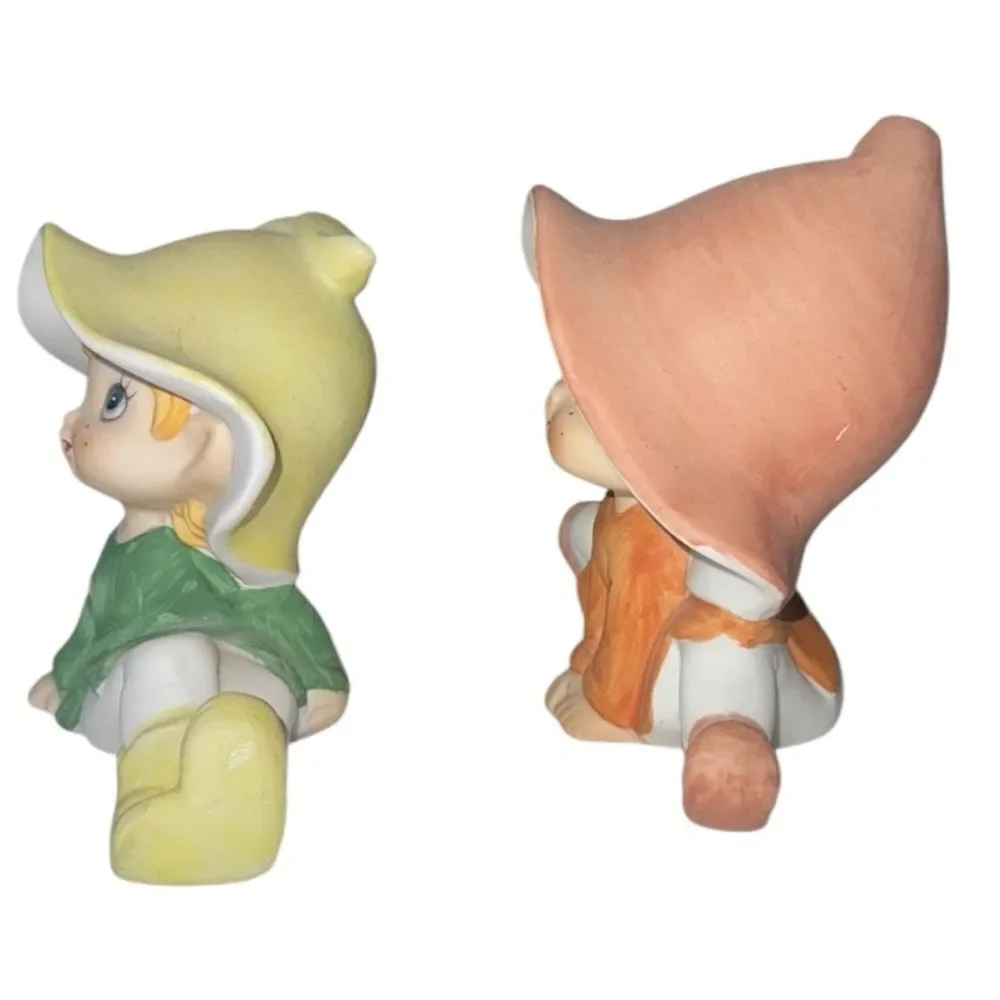 HOMCO 1980s Vintage Set of 2 Bisque Pixies